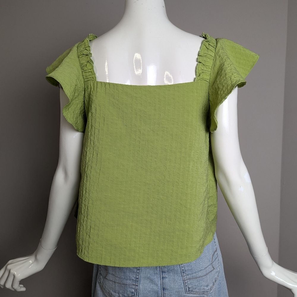 Mango women's top Peasant Texture blouse Green flowy ruffled S - Picture 3 of 7